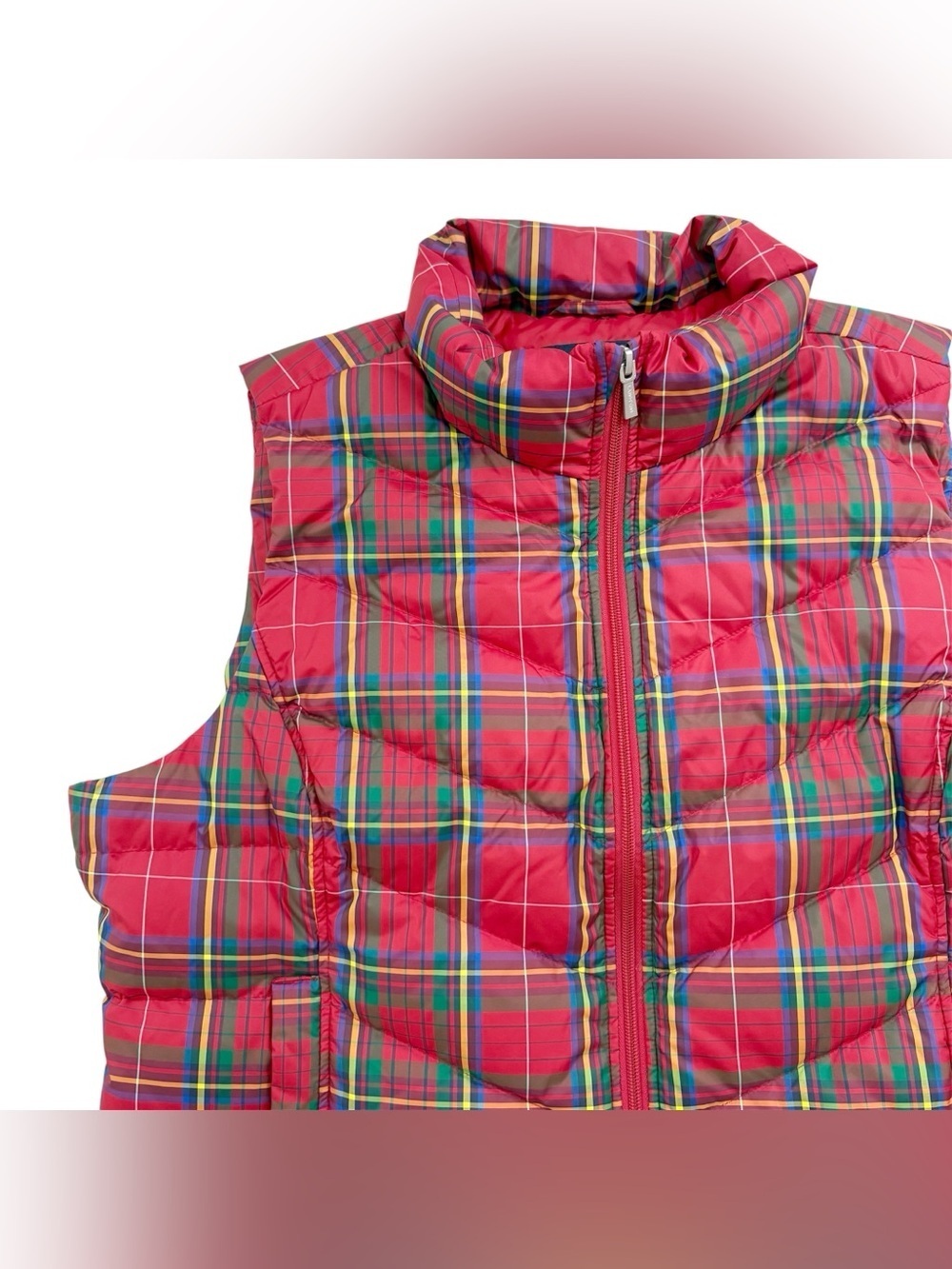 Lands End Tartan Down Plaid Puffer Vest XL Petite